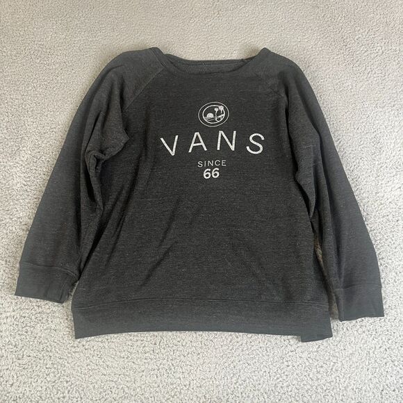 Vans Off The Wall Sweatshirt Womens XL Gray Pullover Sweater Spellout Surf Skate - Picture 1 of 10